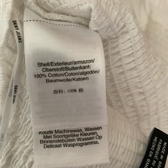 NWT DKNY White Smocked Puff Peasant Sleeve Top Cotton Large - Picture 11 of 11